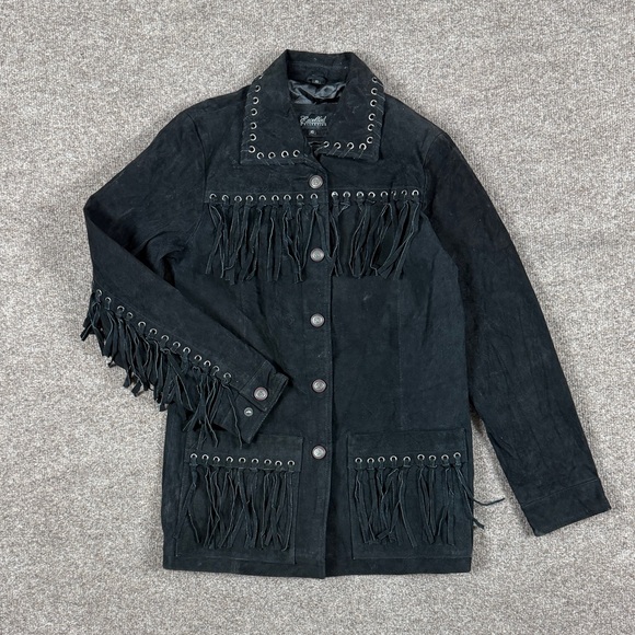 Excelled Collection Jackets & Blazers - Vintage Excelled Collection Black Suede Leather Western Fringe Jacket Women’s XS